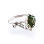 Green Amber Ring In Sterling Silver The Swan, Ring Size: 12 / 21.5, image 