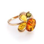 Multicolor Amber Ring In Gold The Symphony, Ring Size: 6 / 16.5, image 
