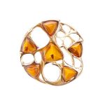 Round Gold-Plated Earrings With Cognac Amber The Domino, image , picture 6
