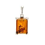 Silver Pendant With Square Cognac Amber Stone The Rectangle, image 