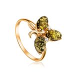 Gold-Plated Ring With Green Amber With Crystals The Verbena, Ring Size: 9 / 19, image 