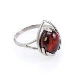 Sterling Silver Ring With Luminous Cherry Amber The Selena, Ring Size: 5.5 / 16, image 