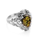 Romantic Glamour Amber Ring In Sterling Silver The Luxor, Ring Size: 8.5 / 18.5, image 