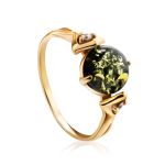 Green Amber Ring In Gold-Plated Silver With Crystals The Sambia, Ring Size: 10 / 20, image 