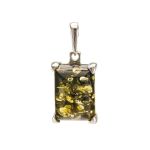 Silver Earrings With Square Green Amber Stone The Rectangle, image , picture 6