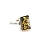 Silver Earrings With Square Green Amber Stone The Rectangle, image , picture 5
