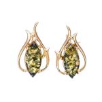 Golden Earrings With Luminous Green Amber The Tulip, image 