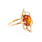 Lovely Gold-Plated Ring With Cognac Amber The Daisy, Ring Size: 7 / 17.5, image 