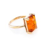 Gold-Plated Silver Ring With Square Cognac Amber Stone The Rectangle​, Ring Size: 8.5 / 18.5, image 