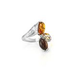 Multicolor Amber Ring In Sterling Silver The Casablanca, Ring Size: 8.5 / 18.5, image 