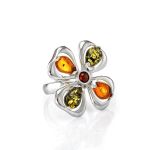 Adjustable Amber Ring In Sterling Silver The Shamrock, Ring Size: Adjustable, image 