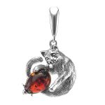 Cute And Fabulous Sterling Silver Pendant With Cognac Amber The Cats, image 