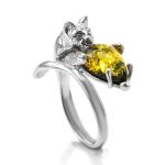 Cute And Fabulous Sterling Silver Ring With Green Amber The Cats, Ring Size: 4 / 15, image 