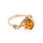 Cognac Amber Ring In Gold The Swan, Ring Size: 6 / 16.5, image 