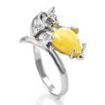 Cute And Fabulous Sterling Silver Ring With Honey Amber The Cats, Ring Size: 9.5 / 19.5, image 