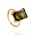 Gold-Plated Silver Ring With Square Green Amber Stone The Rectangle​, Ring Size: 9 / 19, image 