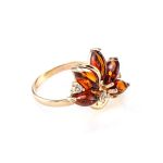 Floral Amber Ring In Gold With Crystals The Lotus, Ring Size: 8.5 / 18.5, image 