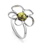 Filigree Silver Ring With Green Amber The Daisy, Ring Size: 13 / 22, image 