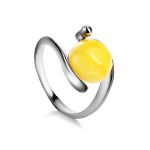 Round Amber Ring In Sterling Silver The Sphere, Ring Size: 6 / 16.5, image 