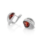 Bright Silver Earrings With Cherry Amber The Bee, image 