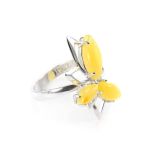 Asymmetric Silver Ring With Bright Honey Amber The Pegasus, Ring Size: 9 / 19, image 