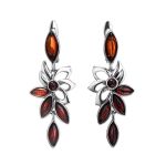 Floral Silver Earrings With Bright Cherry Amber The Verbena, image 