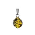 Charming Silver Pendant With Green Amber The Cat's Eye, image 