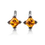 Square Silver Earrings With Cognac Amber The Artemis, image 