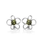 Lovely Green Amber Earrings In Sterling Silver The Daisy, image 