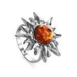 Sterling Silver Ring With Cognac Amber The Helios, Ring Size: 8 / 18, image 