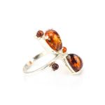 Cognac Amber Ring In Sterling Silver The Symphony, Ring Size: 10 / 20, image 
