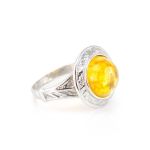 Round Cut Amber Ring In Sterling Silver The Hermitage, Ring Size: 7 / 17.5, image 