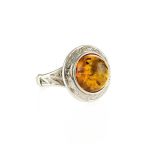 Sterling Silver Ring With Cognac Amber The Hermitage, Ring Size: 8.5 / 18.5, image 