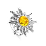 Sun Shaped Silver Ring With Lemon Amber The Helios, Ring Size: 11.5 / 21, image 
