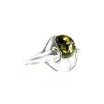 Futuristic Silver Ring With Green Amber The Orion, Ring Size: 13 / 22, image 