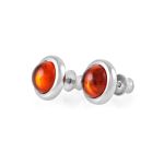 Adorable Silver Stud Earrings With Cognac Amber The Berry, image 