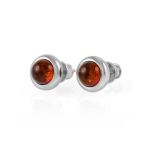 Cute Bright Silver Studs With Cognac Amber The Berry, image 