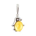 Silver Penguin Pendant With Honey Amber, image 