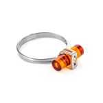 Cylindrical Cut Amber Ring In Sterling Silver With Crystal The Scandinavia, Ring Size: 9 / 19, image 