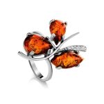 Sterling Silver Ring With Cognac Amber The Verbena, Ring Size: 7 / 17.5, image 