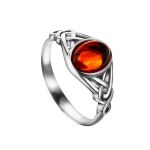 Sterling Silver Ring With Cognac Amber The Freya, Ring Size: 8.5 / 18.5, image 