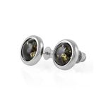 Lovely Green Amber Stud Earrings In Sterling Silver The Berry, image 