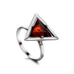 Geometric Silver Ring With Cognac Amber The Mistral, Ring Size: 11 / 20.5, image 