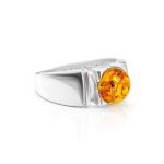 Bold Silver Ring With Cognac Amber The Rondo, Ring Size: 8.5 / 18.5, image 