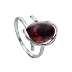 Adjustable Sterling Silver Ring With Cherry Amber The Vivaldi, Ring Size: Adjustable, image 