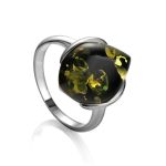 Green Amber Ring In Sterling Silver The Cat's Eye, Ring Size: 5.5 / 16, image 
