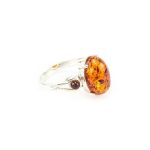 Oval Silver Ring With Cognac Amber The Prussia, Ring Size: 5 / 15.5, image 
