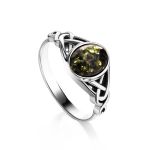 Romantic Silver Ring With Green Amber The Freya, Ring Size: 6 / 16.5, image 