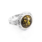 Cocktail Ring In Sterling Silver With Bright Green Amber The Hermitage, Ring Size: 6 / 16.5, image 