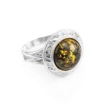 Cocktail Ring In Sterling Silver With Bright Green Amber The Hermitage, Ring Size: 13 / 22, image 